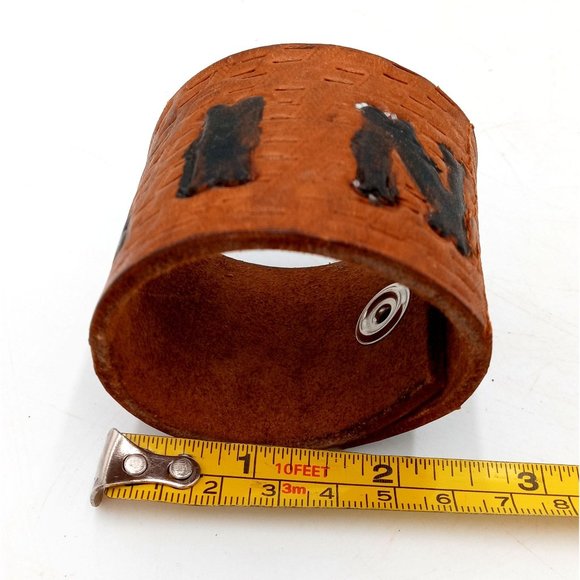 Vintage Leather Cuff Bracelet Western Rockabilly Lin Turquoise Teepee Distressed - Picture 10 of 11